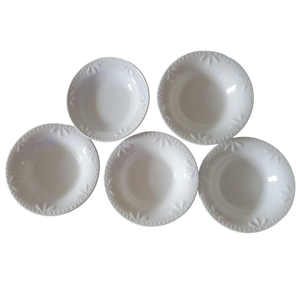 Vintage Totally Today White Embossed Fan Dot Bowls – Soup Set of 4 & Berry Set 1